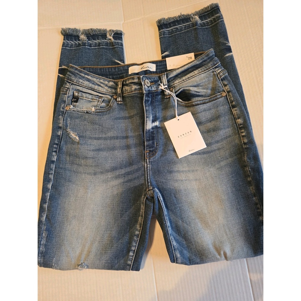 KanCan High Rise Super Skinny Jeans Distressed Raw Hem Women 9/28 NWT Blue